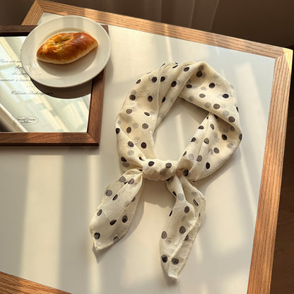 Style 9 Black Polka Dots On White Background Versatile Patterned Square Scarf | 65x65cm Lightweight Polyester Neckerchief Headband | Vintage Polka Dot & Floral
