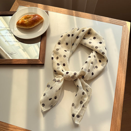 Style 9 Black Polka Dots On White Background Versatile Patterned Square Scarf | 65x65cm Lightweight Polyester Neckerchief Headband | Vintage Polka Dot & Floral