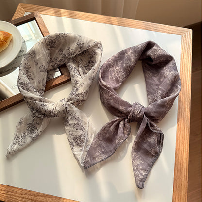 Style 16 Dark Blue Versatile Patterned Square Scarf | 65x65cm Lightweight Polyester Neckerchief Headband | Vintage Polka Dot & Floral