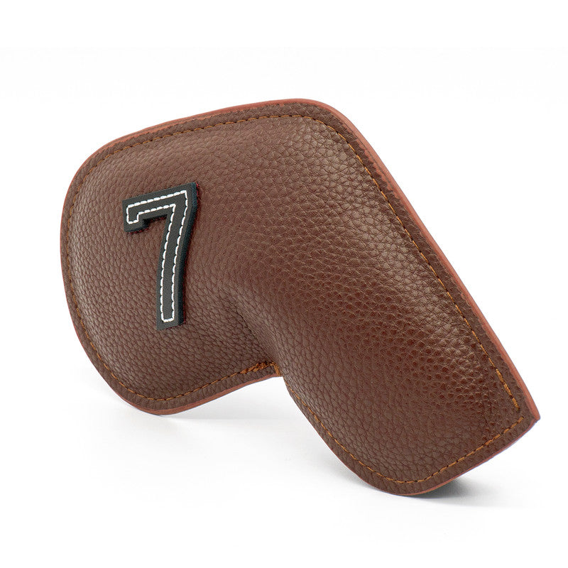 Brown Golf Iron Head Covers Set of 10 - Waterproof PU Leather Club Protectors with Embroidered Numbers (3-9, P, A, S)
