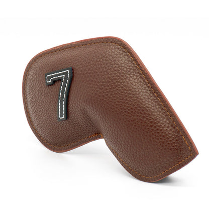 Brown Golf Iron Head Covers Set of 10 - Waterproof PU Leather Club Protectors with Embroidered Numbers (3-9, P, A, S)