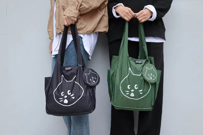 Dark Green Foldable Waterproof Shopping Tote Bag Set - Large Capacity Lightweight Reusable Grocery Bag with Matching Pouch