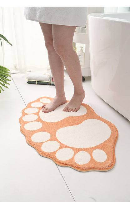 2 Pcs Grey And White Foot-Shaped Plush Bath Mat - Non-Slip Absorbent Bathroom Rug for Bedroom and Doorway (50x80cm)