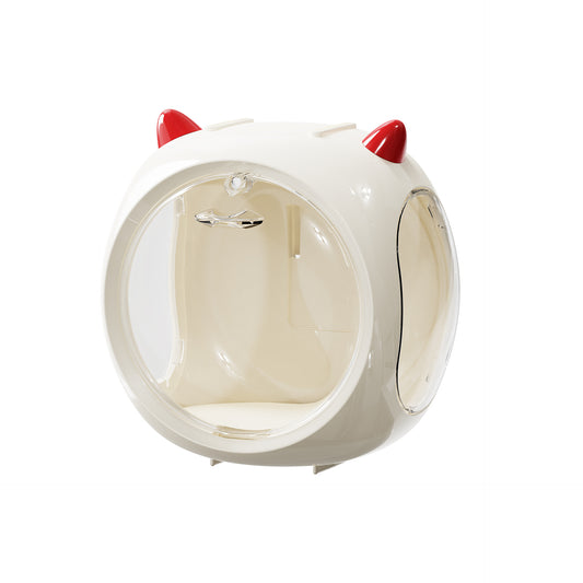 Beige And Red Horn Acrylic Blind Box Display Case - Transparent Dustproof Storage for Figures and Collectibles(The model is a shooting prop and is not included)