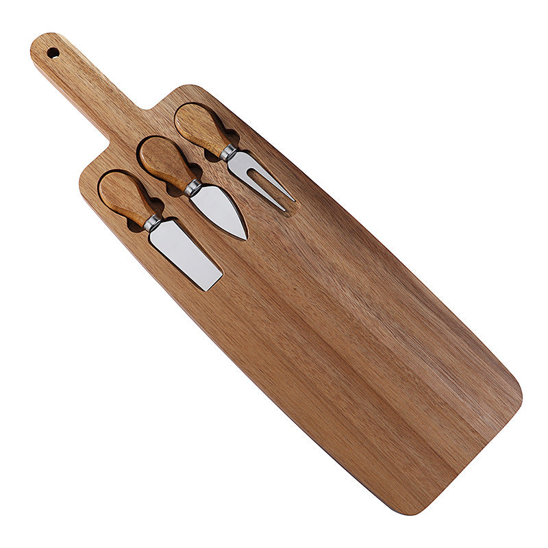 Brown And Silver Premium Acacia Wood Cheese Board Set | Charcuterie Platter with 3 Stainless Steel Knives