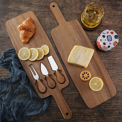Brown And Silver Premium Acacia Wood Cheese Board Set | Charcuterie Platter with 3 Stainless Steel Knives