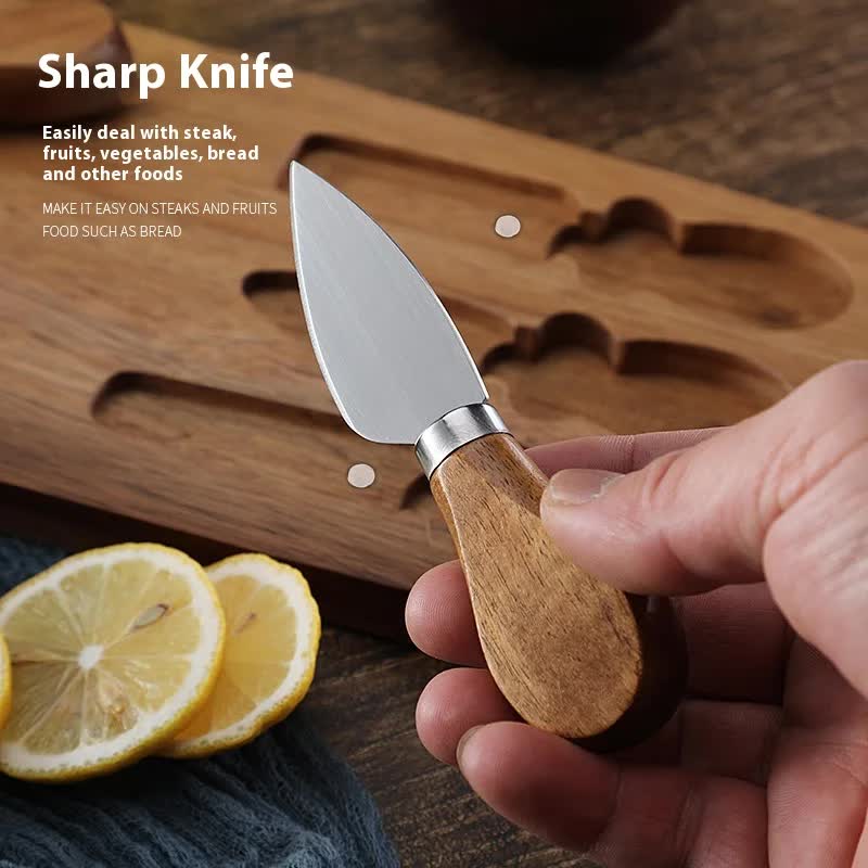 Brown And Gold Premium Acacia Wood Cheese Board Set | Charcuterie Platter with 3 Stainless Steel Knives