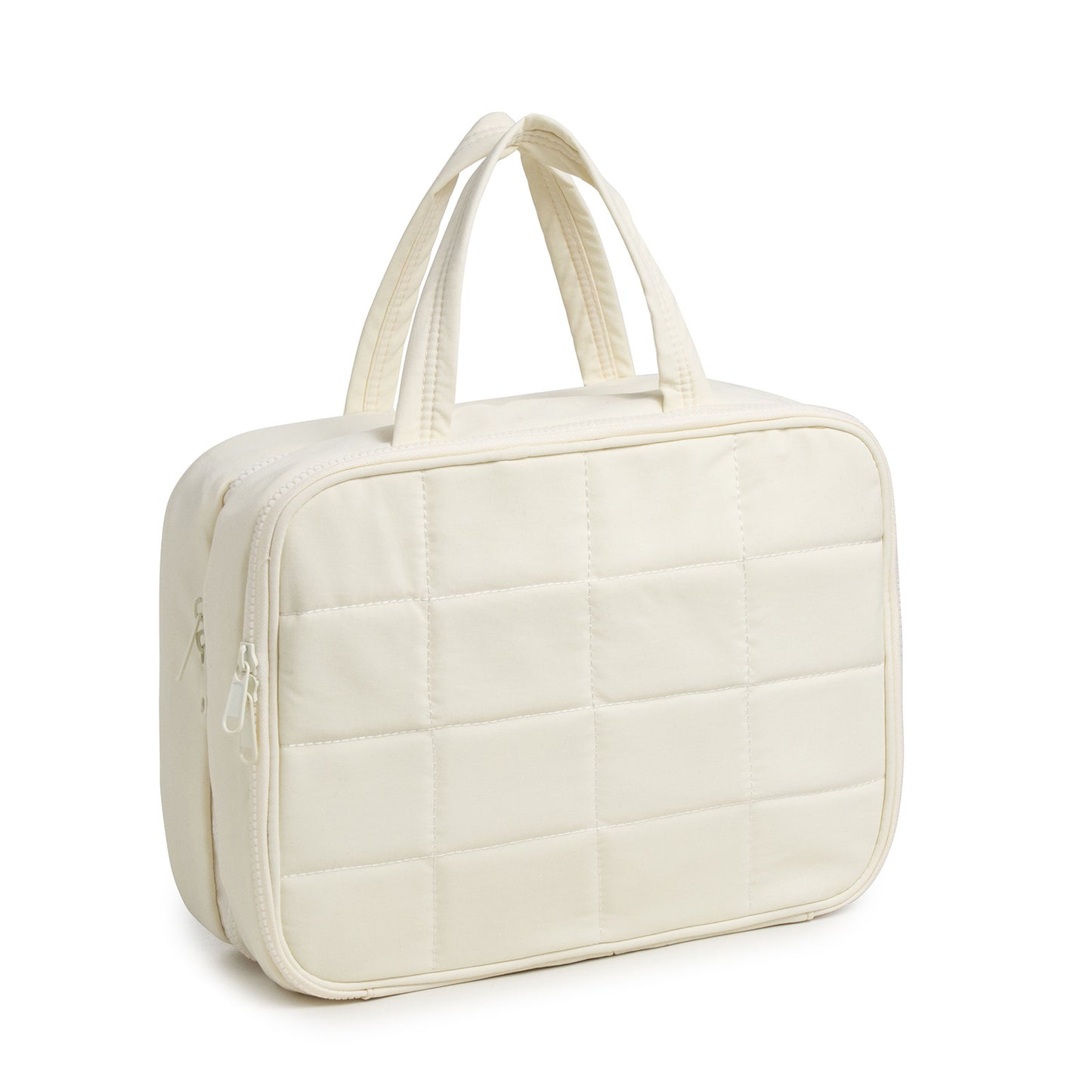 Size M Beige Quilted Hanging Toiletry Bag with Jewelry Organizer - Travel Cosmetic Case(28*12*20)