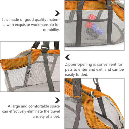 Orange And Grey Lightweight Breathable Mesh Pet Carrier Handbag - Portable Travel Tote for Small Dogs & Cats up to 8kg