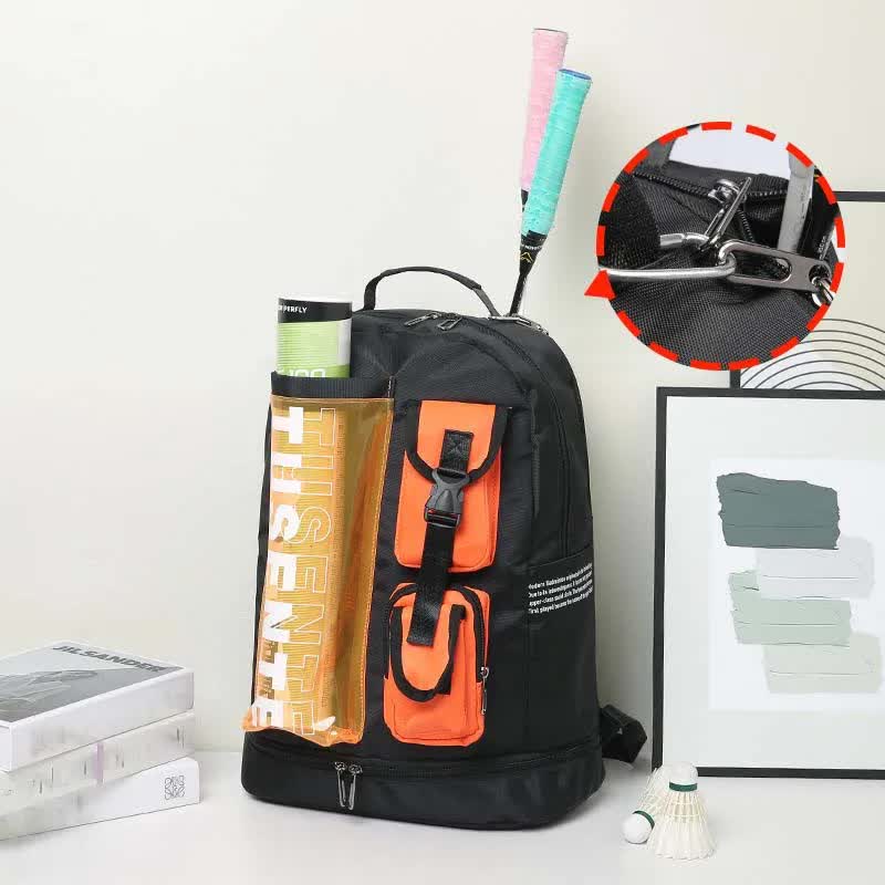 Purple And Black Stylish Sports Backpack with Contrast Pockets - Unisex Gym Bag for Badminton & Tennis