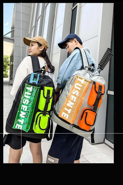 Purple And Black Stylish Sports Backpack with Contrast Pockets - Unisex Gym Bag for Badminton & Tennis