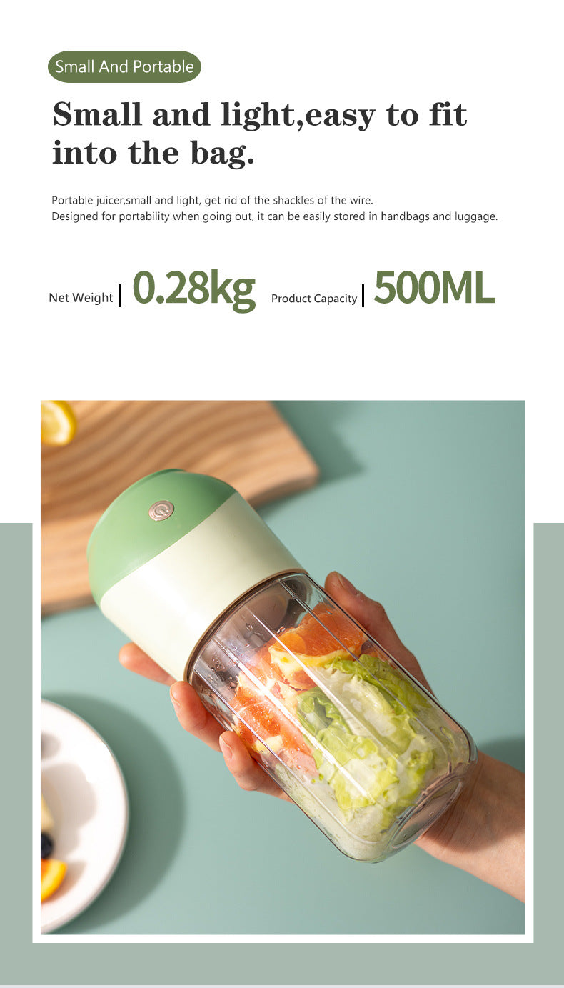 Green Portable USB Blender 500ml - Rechargeable Mini Juicer for Smoothies On-the-Go