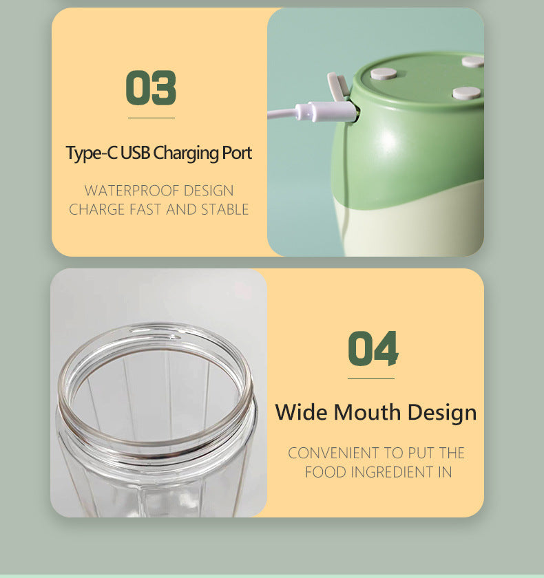 Purple Portable USB Blender 500ml - Rechargeable Mini Juicer for Smoothies On-the-Go