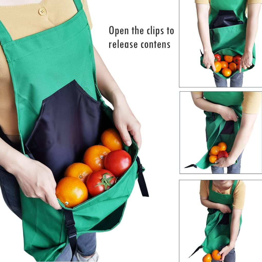 Rose Red Garden Harvesting Apron - Waterproof Oxford Cloth with Quick Release Pouch