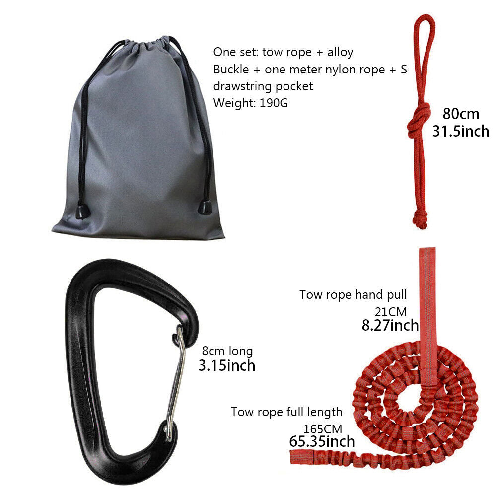 Black MTB Bicycle Tow Rope - Bungee Tow Strap for Kids & Family Cycling Uphill Assist