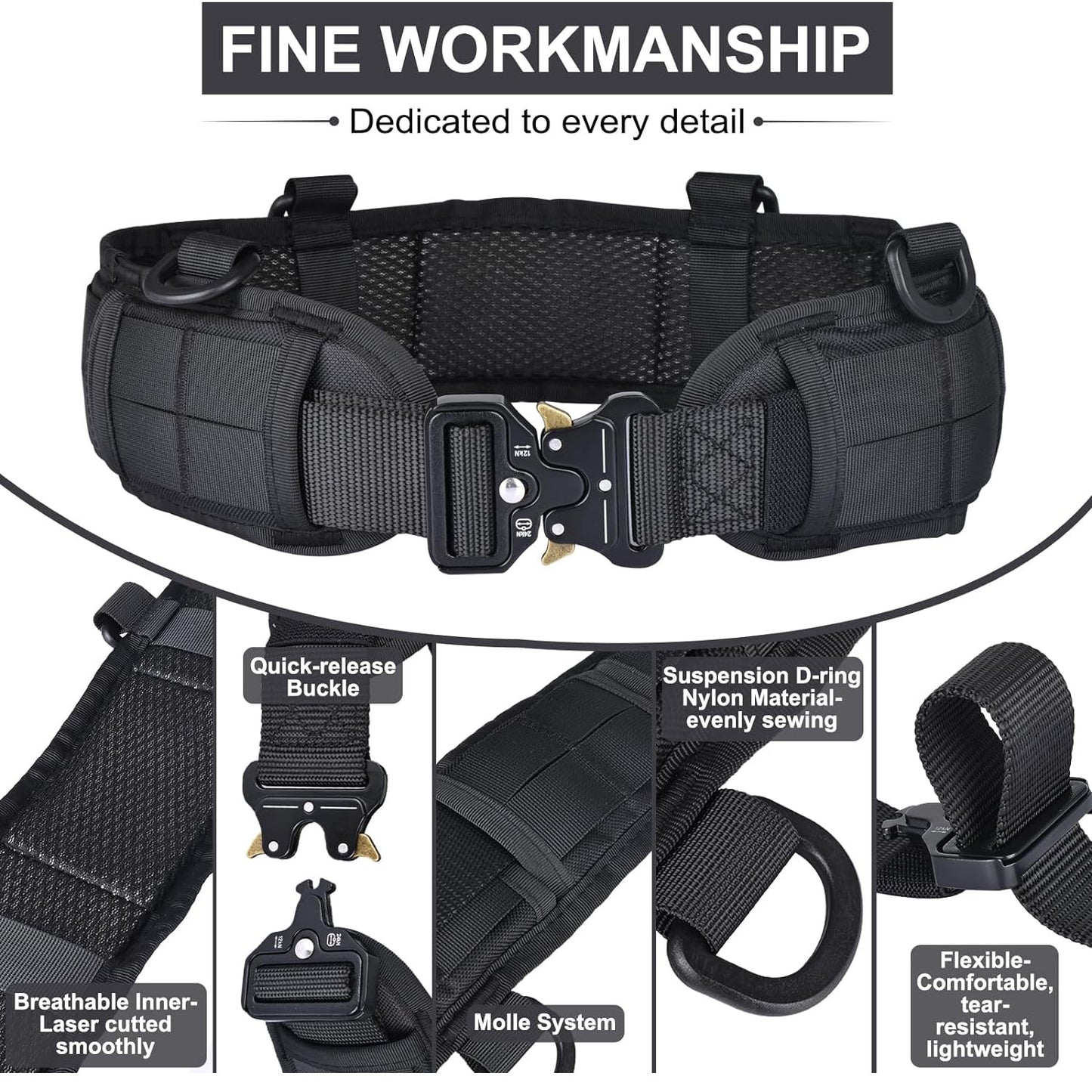 Green Adjustable Tactical Battle Belt Set - Padded MOLLE Outer & Nylon Inner Belt