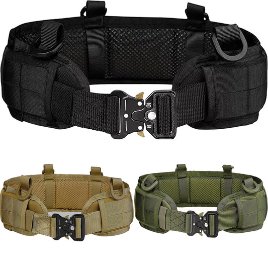 Khaki Adjustable Tactical Battle Belt Set - Padded MOLLE Outer & Nylon Inner Belt
