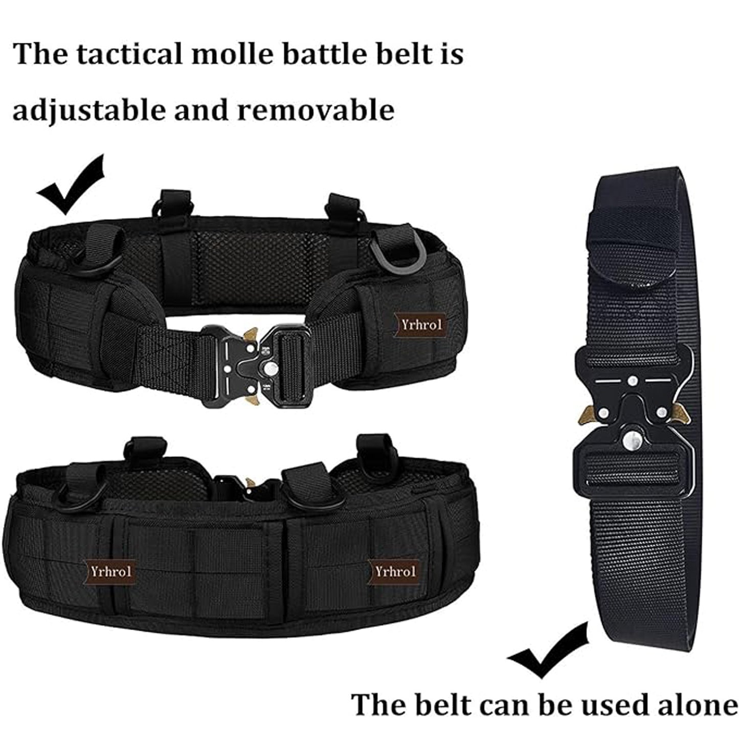 Khaki Adjustable Tactical Battle Belt Set - Padded MOLLE Outer & Nylon Inner Belt
