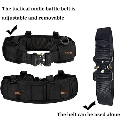Khaki Adjustable Tactical Battle Belt Set - Padded MOLLE Outer & Nylon Inner Belt