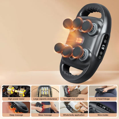 Dark Grey Advanced 6-Head Percussion Massager with Heat - Rechargeable Deep Tissue Muscle Relief Gun