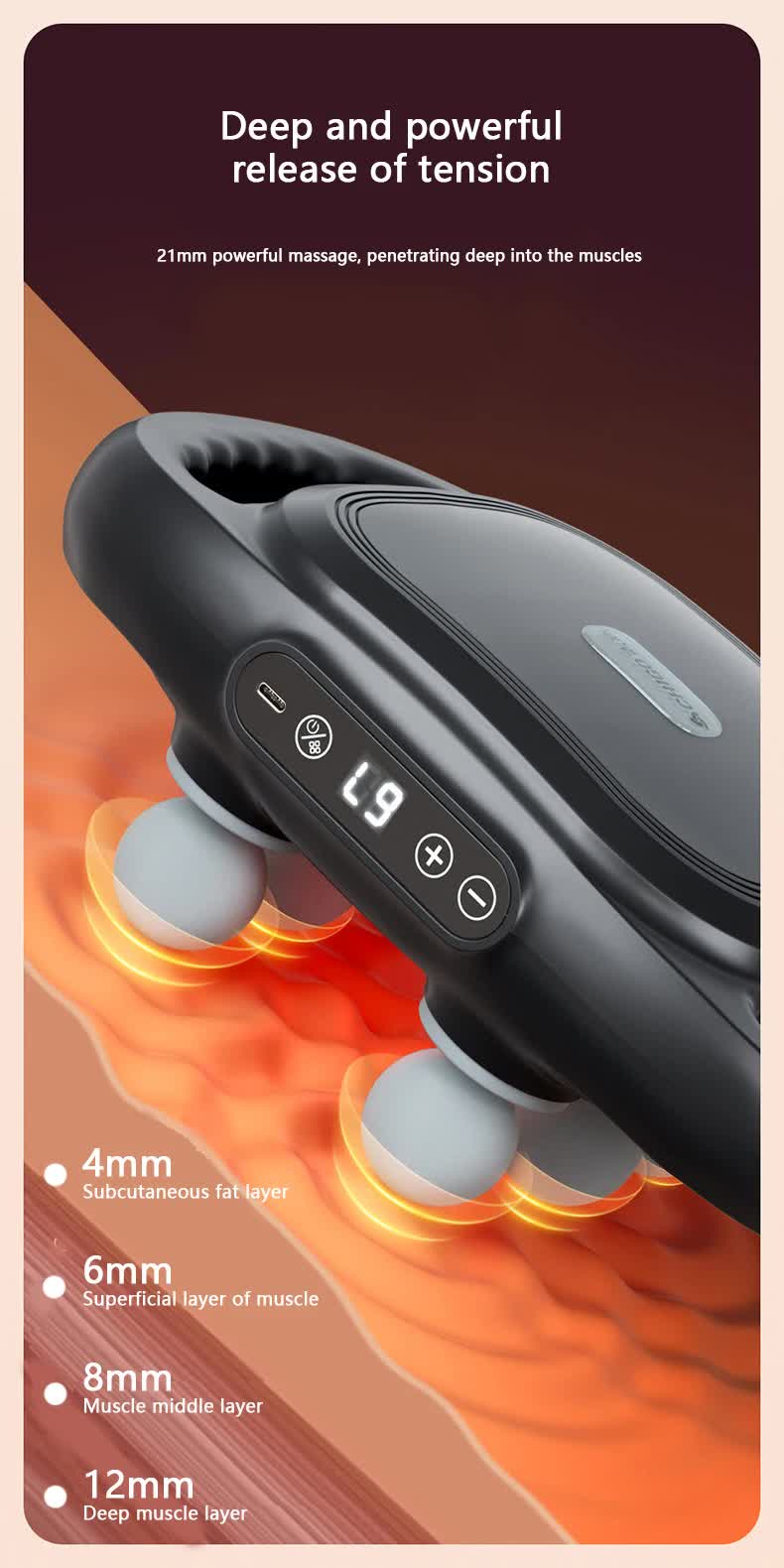 Dark Grey Advanced 6-Head Percussion Massager with Heat - Rechargeable Deep Tissue Muscle Relief Gun