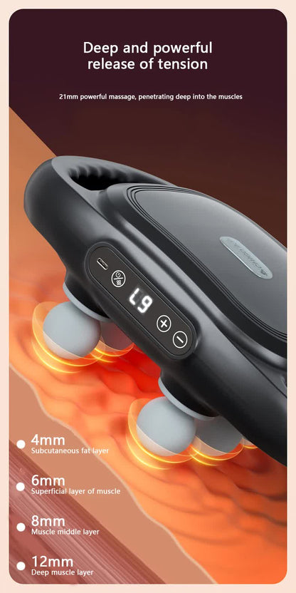 Dark Grey Advanced 6-Head Percussion Massager with Heat - Rechargeable Deep Tissue Muscle Relief Gun