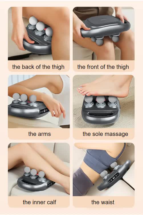 Dark Grey Advanced 6-Head Percussion Massager with Heat - Rechargeable Deep Tissue Muscle Relief Gun