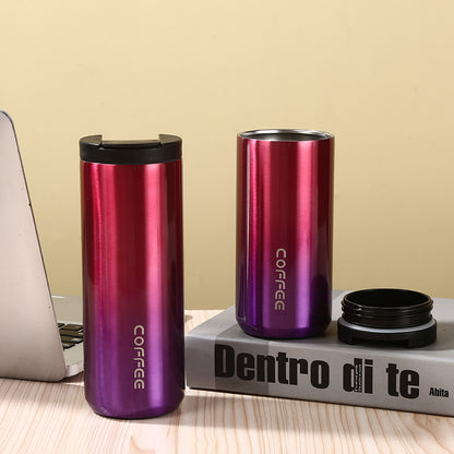 Red And Purple Gradient Color Sleek Insulated Stainless Steel Coffee Tumbler Set (400ml & 500ml) - One-Touch Lid Travel Mugs