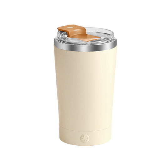 Light Yellow 316 Stainless Steel Rechargeable Electric Self-Stirring Mug - 420ml Automatic Mixing Cup with Magnetic Rotor