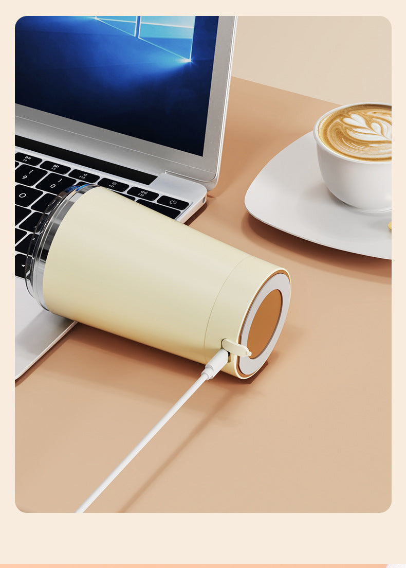 Light Yellow 316 Stainless Steel Rechargeable Electric Self-Stirring Mug - 420ml Automatic Mixing Cup with Magnetic Rotor