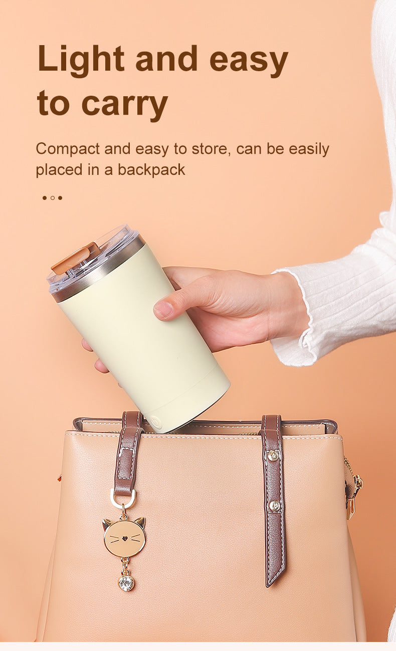 Light Yellow 316 Stainless Steel Rechargeable Electric Self-Stirring Mug - 420ml Automatic Mixing Cup with Magnetic Rotor