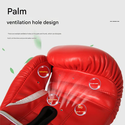 Red And Silver Durable 8oz PU Leather Boxing Gloves - Padded & Ventilated for Training