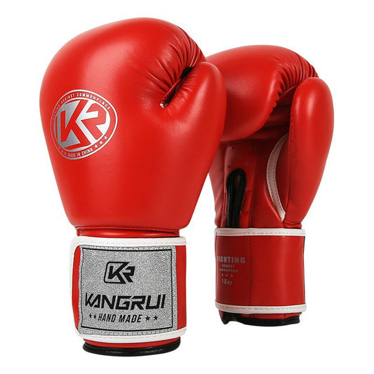 Red And Silver Durable 10oz PU Leather Boxing Gloves - Padded & Ventilated for Training