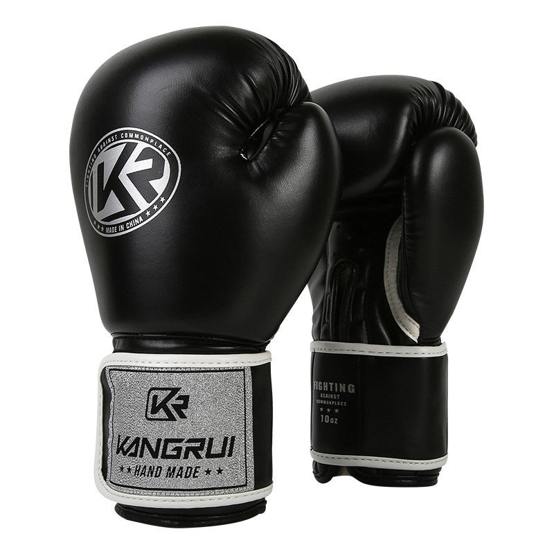 Black And Silver Durable 10oz PU Leather Boxing Gloves - Padded & Ventilated for Training