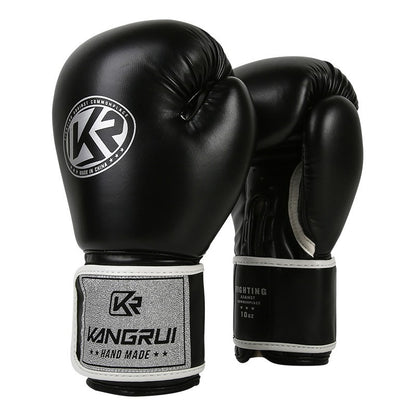 Black And Silver Durable 10oz PU Leather Boxing Gloves - Padded & Ventilated for Training
