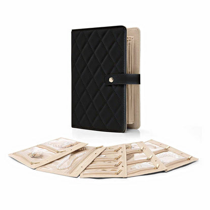 Black Foldable Travel Jewelry Organizer - Velvet Zippered Case with Transparent Pages & Detachable Pouches