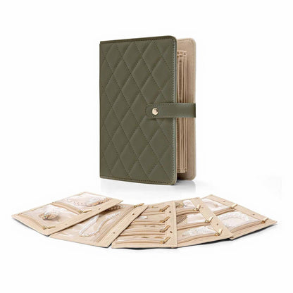 Green Foldable Travel Jewelry Organizer - Velvet Zippered Case with Transparent Pages & Detachable Pouches