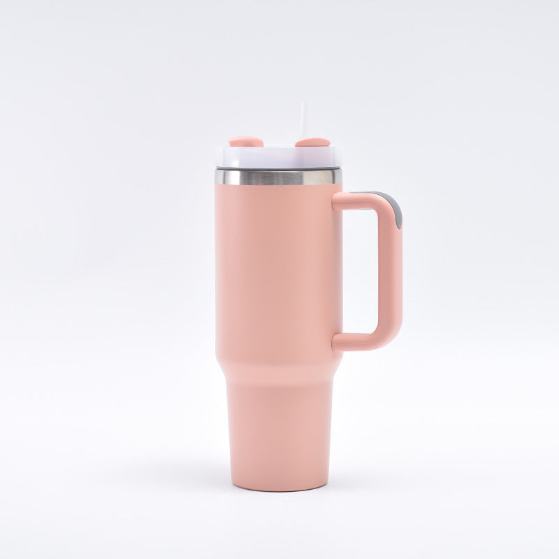 Light Pink 40oz Stainless Steel Tumbler with Handle & Straw - Large Capacity Insulated Travel Mug