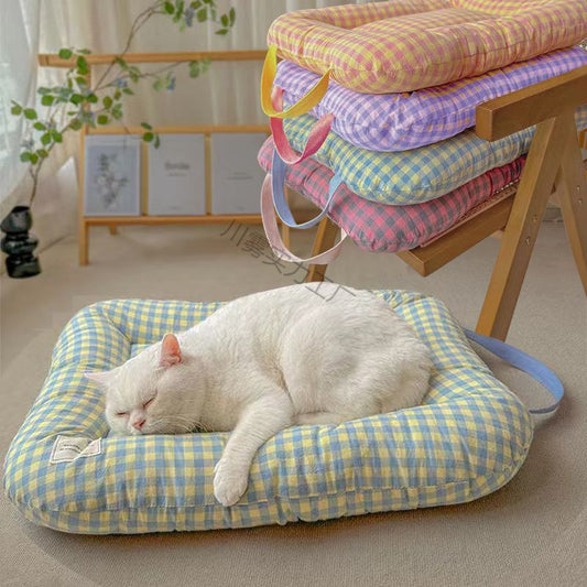 L Yellow-purple All-Season Pet Bed - Soft Washable Dog & Cat Lat with CoLfortable Cushion - WarL Winter Padding for SLall to Large Pets