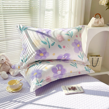 Purple Flower 100% Cotton Pillowcase Set (Pack of 2) - Breathable Standard Size 48x74cm Pure Cotton Pillow Covers