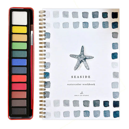 Seaside 2-Pack Watercolor Painting Set - Premium Bird-Themed Coloring Books with Watercolor Paints (22.86x16.51cm) - Artist-Grade Workbook Kit