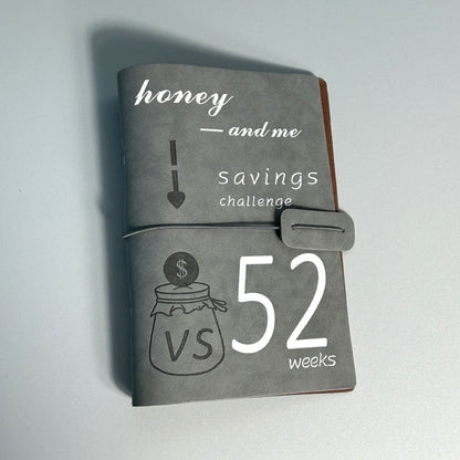 Grey 52-week couple's savings challenge binder - 6-ring financial planner set (2 books)