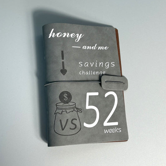 Grey 52-week couple's savings challenge binder - 6-ring financial planner set (2 books)