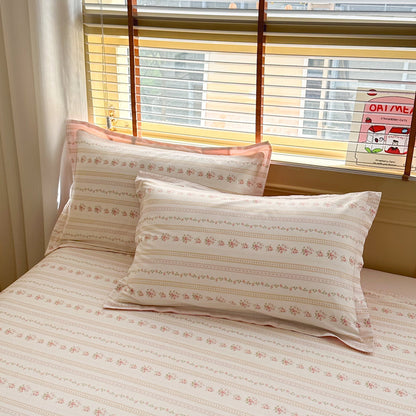 Flowers Pinstripe 100% Cotton Pillowcase Set (Pack of 2) - Breathable Standard Size 48x74cm Pure Cotton Pillow Covers