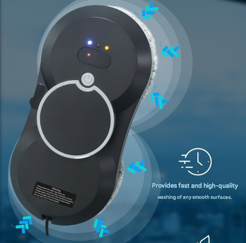 Black Smart Window Cleaning Robot - 5600Pa Strong Suction, Auto Water Spray, 3 Cleaning Modes with UPS Power Backup