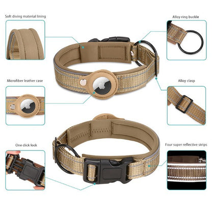S Khaki Secure Nylon Dog Collar with Built-in Apple AirTag (not included) Holder Case - Pet Tracker Accessory