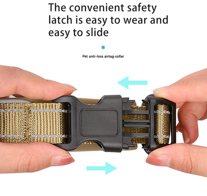 S Khaki Secure Nylon Dog Collar with Built-in Apple AirTag (not included) Holder Case - Pet Tracker Accessory