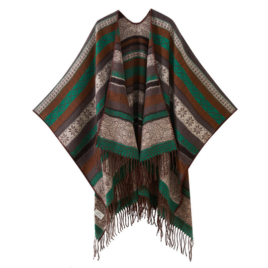 Green Elegant Jacquard Knit Shawl Wrap - Versatile Oversized Scarf (150cm x 130cm)