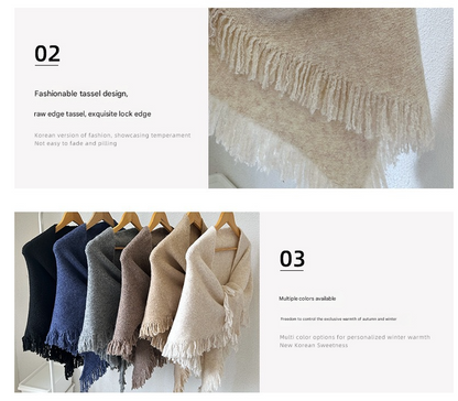Navy Blue Elegant Knit Scarf Shawl with Tassels - Versatile Warm Wrap (65cm x 175cm)