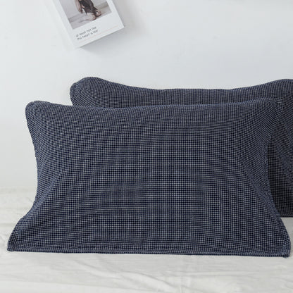 Dark Blue Breathable 4-Layer Cotton Gauze Pillow Towel Pair - Japanese Style Grid (52x75cm)